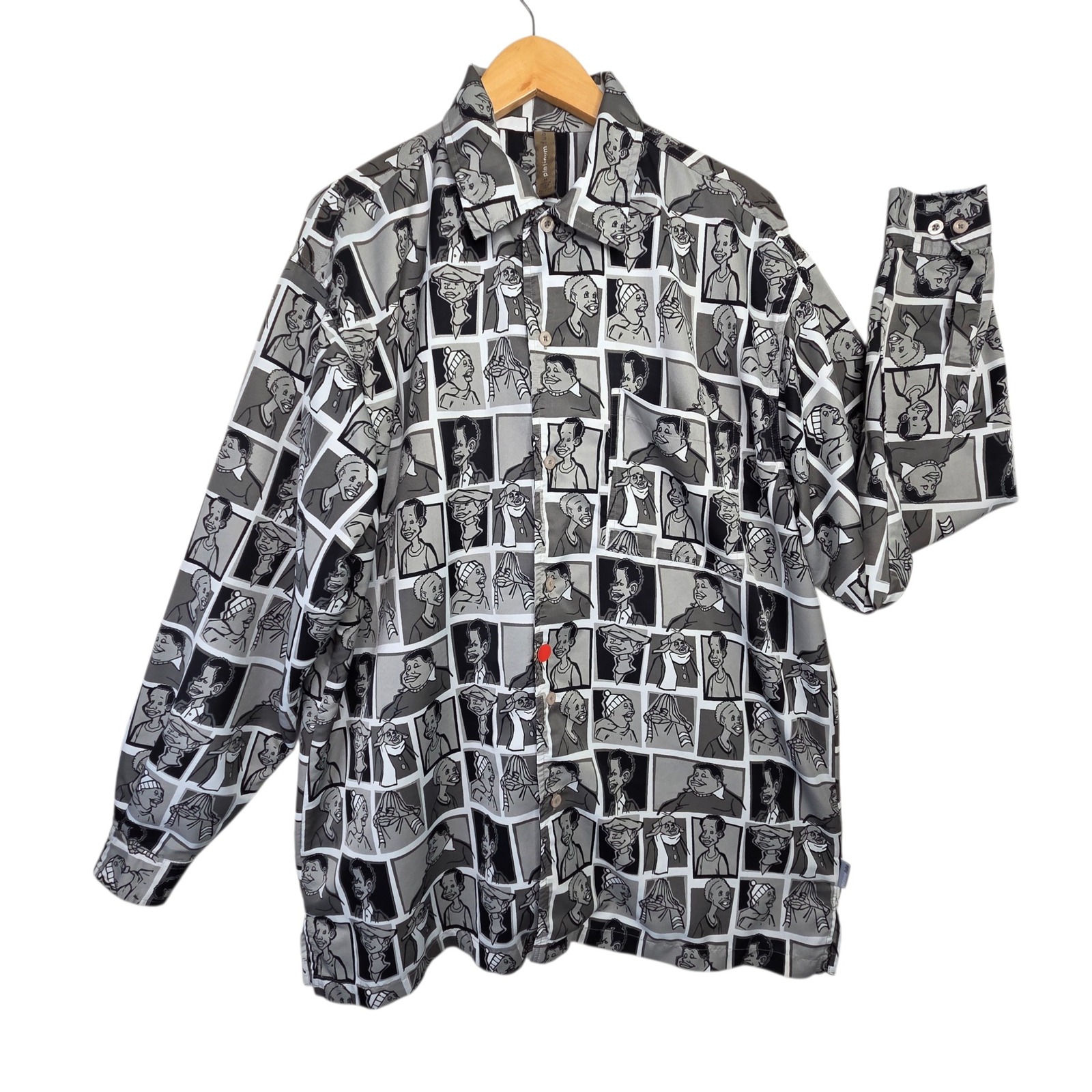 Fubu Platinum Mens Grey Fat Albert Button Down Shirt Xl 90s Hiphop Vintage